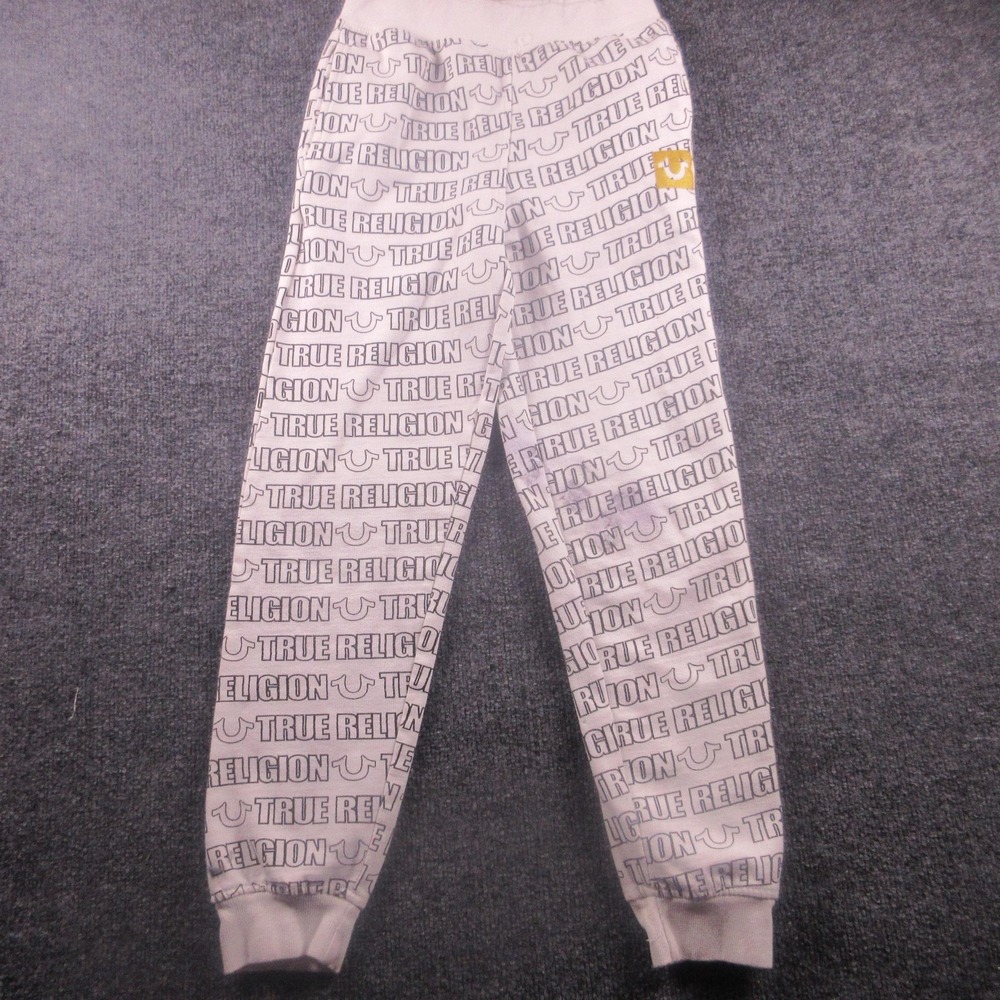 True Religion‎ Pants Mens Medium White Logo Striped Fleece Jogger Sweatpants